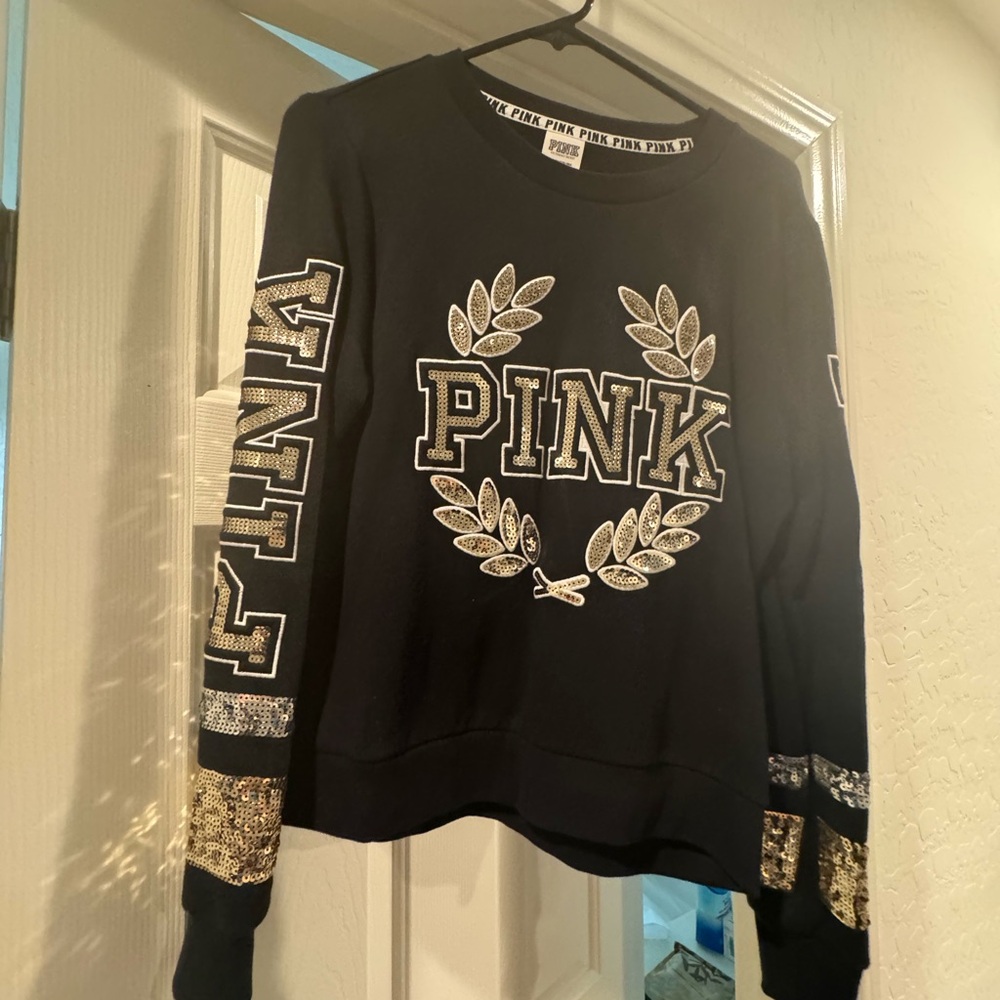 Bling sequin PINK Victoria's Secret Black and Gold Women's Sweater